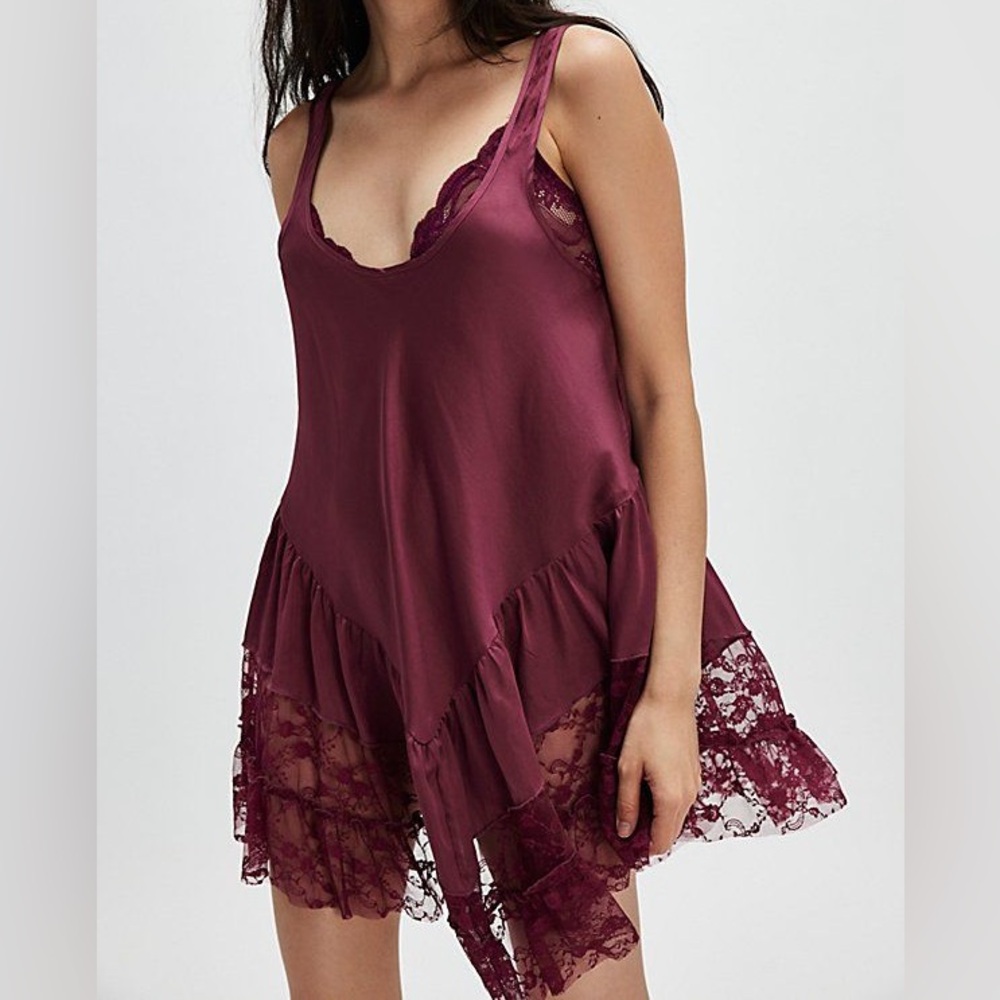 Burgundy Lace Slip Dress Tunic Layering Piece